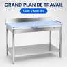 Nerūdijančio plieno stalas 1600x600 mm su atlošu ir apatine lentyna