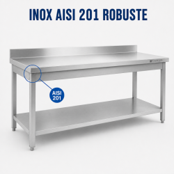 Nerūdijančio plieno stalas 1600x600 mm su atlošu ir apatine lentyna