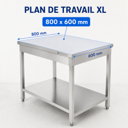 Table Inox 800x600 mm avec Étagère Basse — Pro