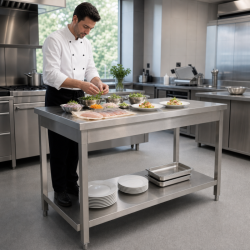 Stalas Inox 1200x700 mm su apatiniu lentyna — Pro CHR