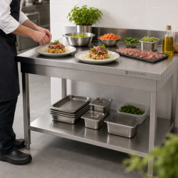 Table Inox 800x700 mm Dosseret et Étagère Basse