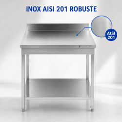 Table Inox 800x700 mm Dosseret et Étagère Basse