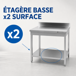 Table Inox 800x700 mm Dosseret et Étagère Basse