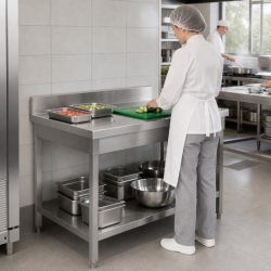Table Inox 1400x700 mm Dosseret et Étagère Basse