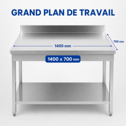Stainless Steel Table 1400x700 mm with Backsplash and Lower Shelf