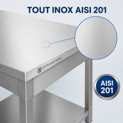 Stalas Inox 1600 x 600 mm su apatiniu lentyna — AISI 201