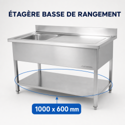 Nerūdijančio plieno plautuvė 1 dubuo su dešiniu nutekėjimu - I 1000 x P 600 mm