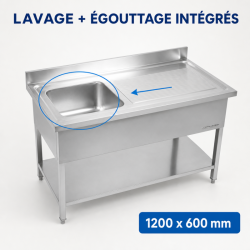Plieninė kriauklė 1 dubuo 1200x600 mm, Lašintuvas dešinėje, Atlošas