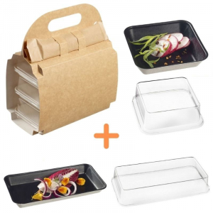 Pakuotė su juodomis Kanopée lėkštėmis - 150 rinkinių