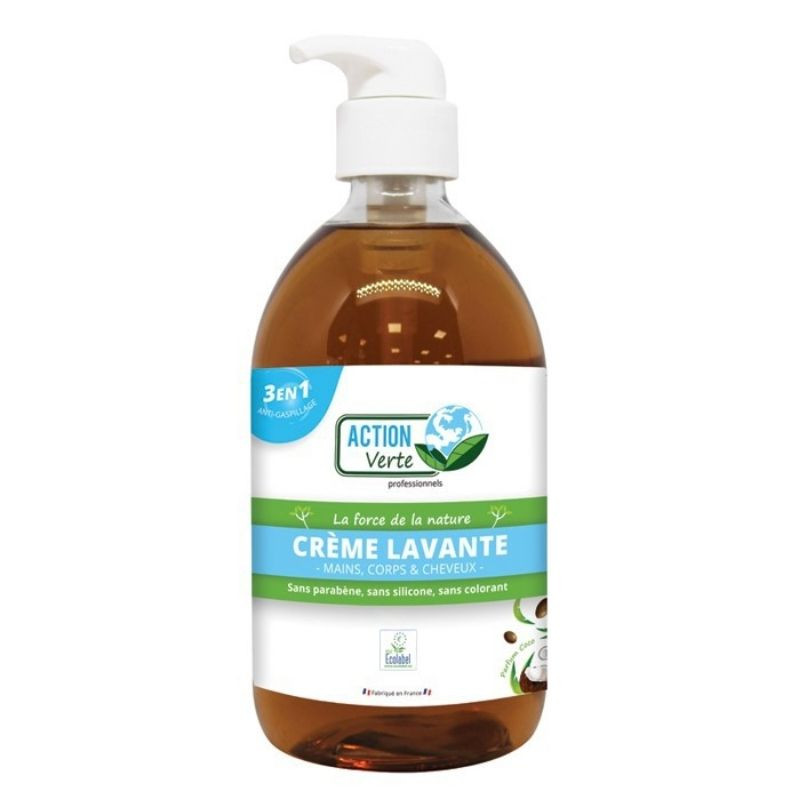 Crème Lavante Mains, Corps et Cheveux - Parfum Coco - 500 ml - Action Verte Crème Lavante Mains, Corps et Cheveux - Parfum Coco - 500 ml - Action Verte