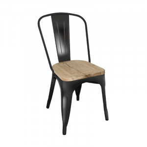 Juoda plieninė kėdė su medine sėdyne - 4 vnt. rinkinys - Bolero