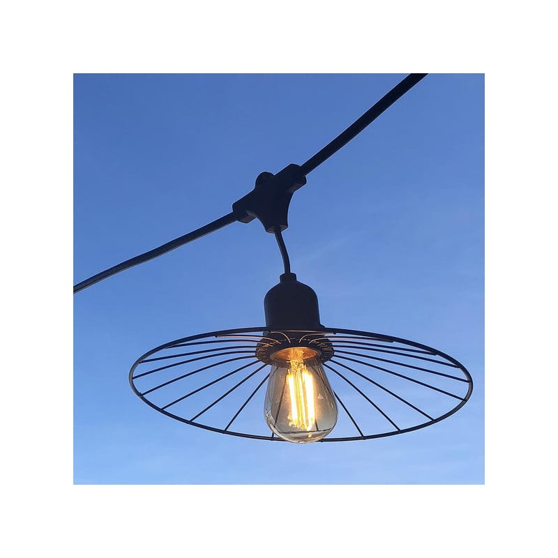 Guirlianda Šviesos Išorinis su Plieniniu Gaubtu ir Gijų Lempute - Chic Cage Light - Lumisky