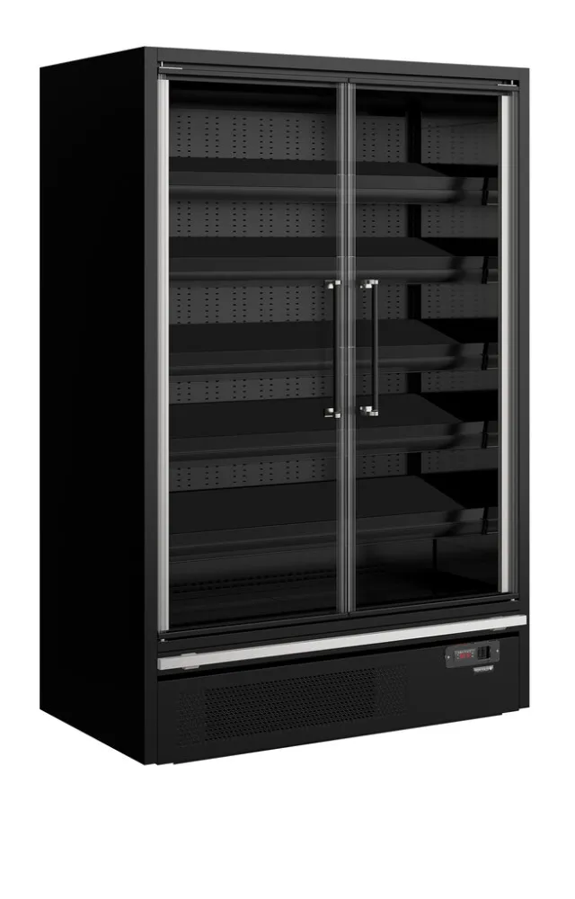 Juoda prekybos centro šaldymo vitrina - 2 stiklinės durys - 629 L