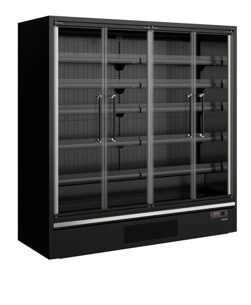 Juoda prekybos centro šaldymo vitrina - 4 stiklinės durys - 943 L