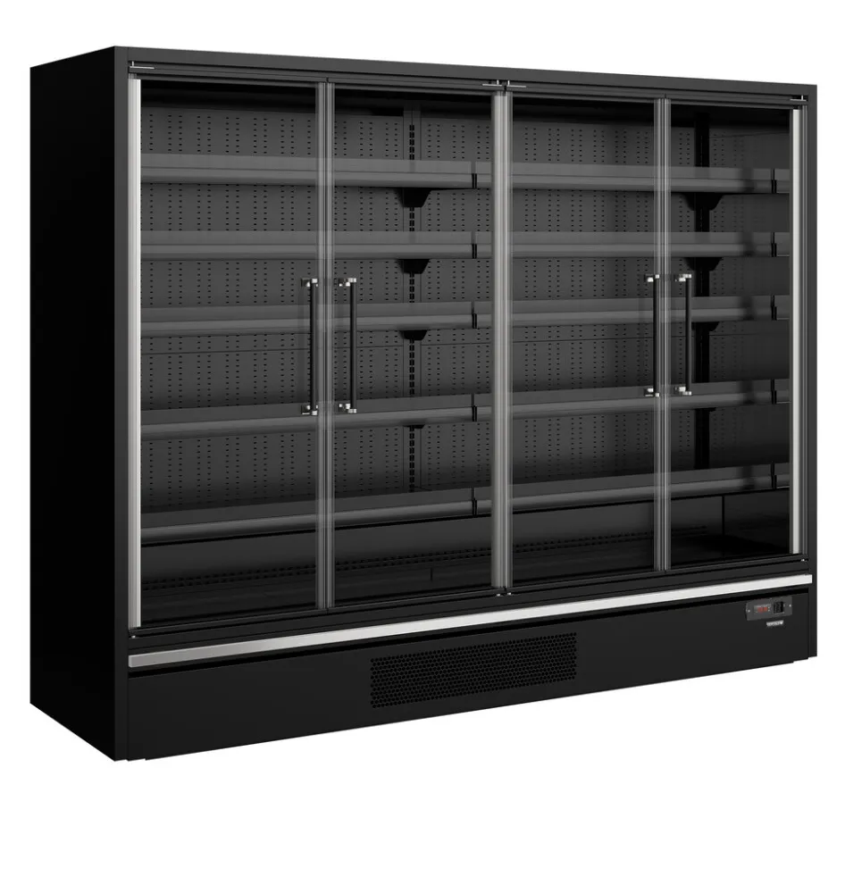 Juoda prekybos centro šaldymo vitrina - 4 stiklinės durys - 1258 L