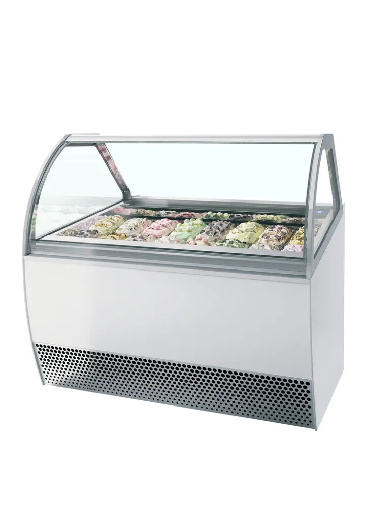 Ventiliuojamas ledų vitrina su išgaubtu priekiniu stiklu - 16 x 5 L