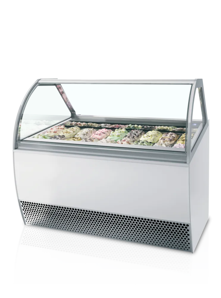 Ventiliuojamas ledų vitrina su išgaubtu priekiniu stiklu - 18 x 5 L