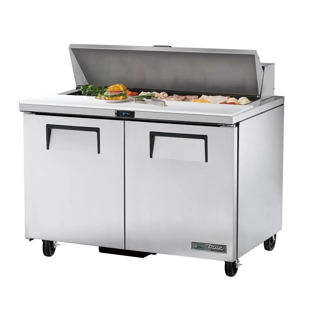 Nerūdijančio plieno paruošimo stalviršis - 2 durys - 340 L - 12 GN 1/6 indai