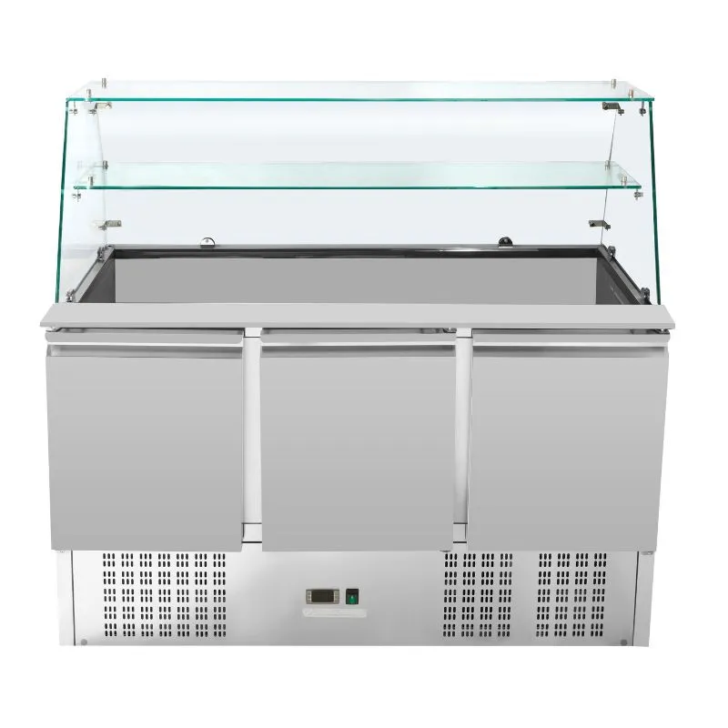 Saladette Šaldytuvas 3 Durys 368 L, Stiklinė Vitrina, GN 1/1 Indai, 0/+10 °C, Nerūdijantis Plienas, Statinis Šaldymas