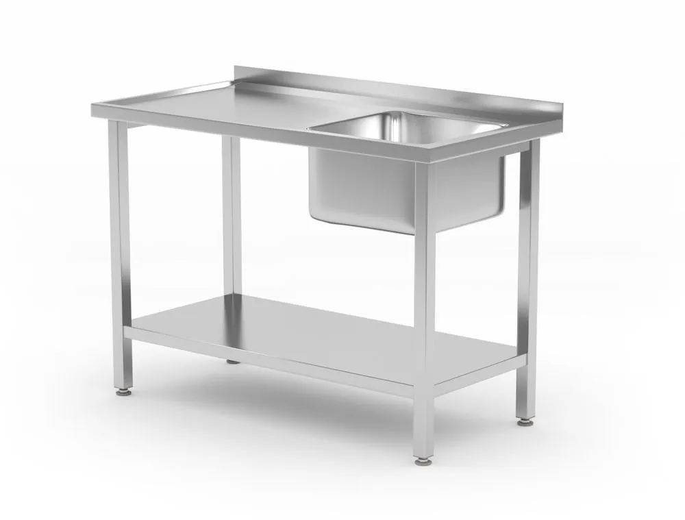 Plovimo Stalas su 1 Plautuve Dešinėje Kitchen Line ir Lentyna - P 600 x L 1000 mm