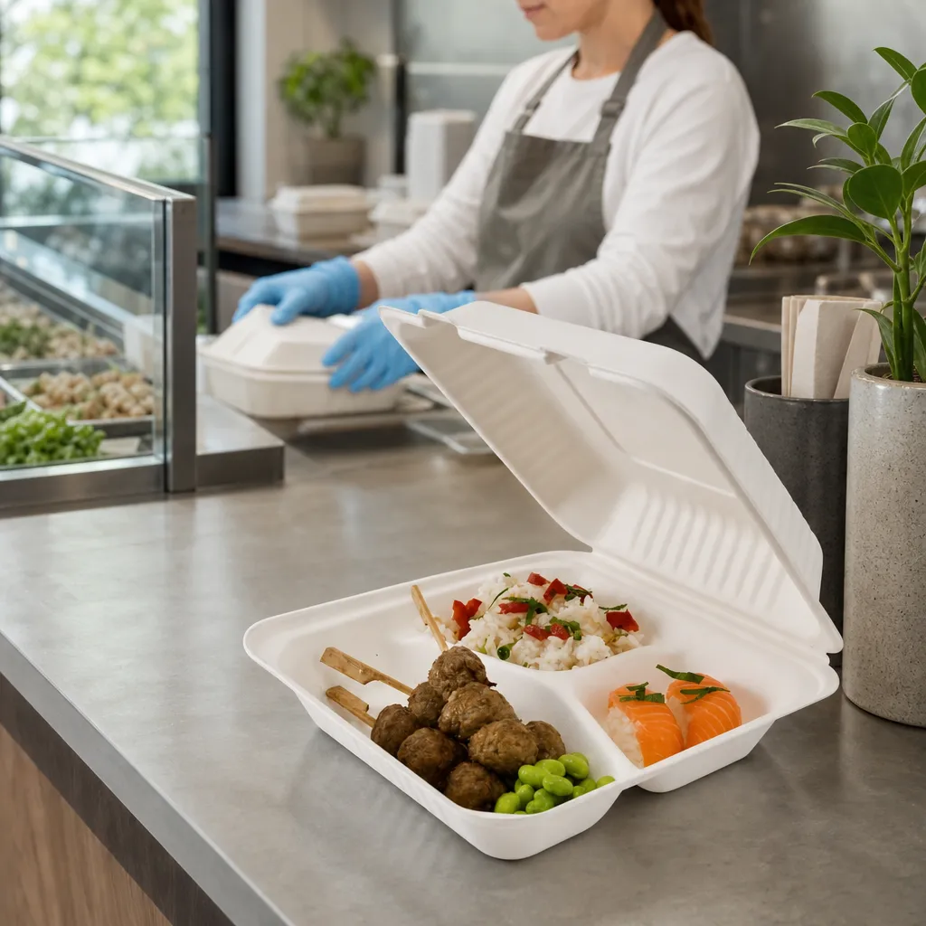 Lunch Box Bagasse su 3 skyriais – 50 vnt.