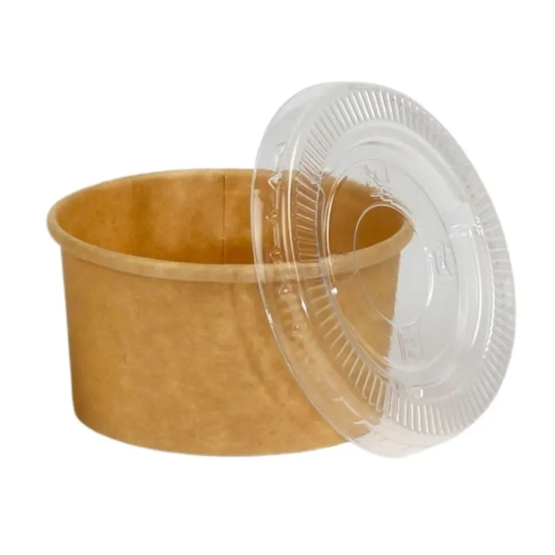 Dangtelis iš PET medžiagos padažų puode iš kraft kartono 60 ml - 50 vnt.