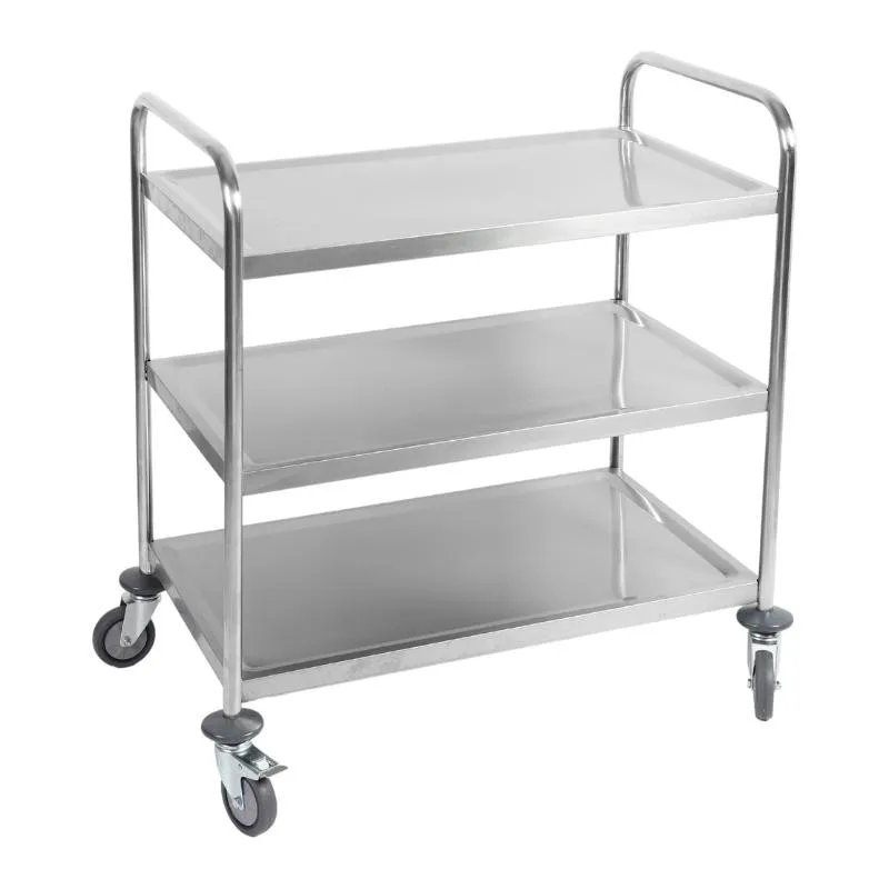 Nerūdijančio plieno aptarnavimo vežimėlis su 3 lentynomis ir kraštais 860x540x950 mm, apkrova 100 kg, ratukai