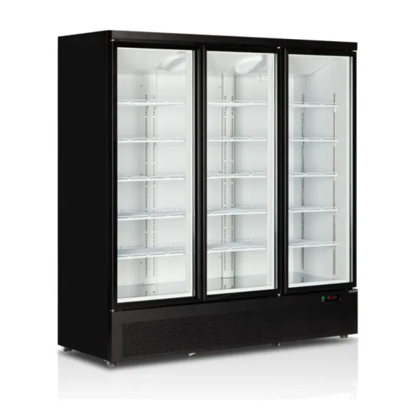 Vitrina Šaldiklis Vertikalus Juodas - 3 Stiklinės Durys - 1090 L