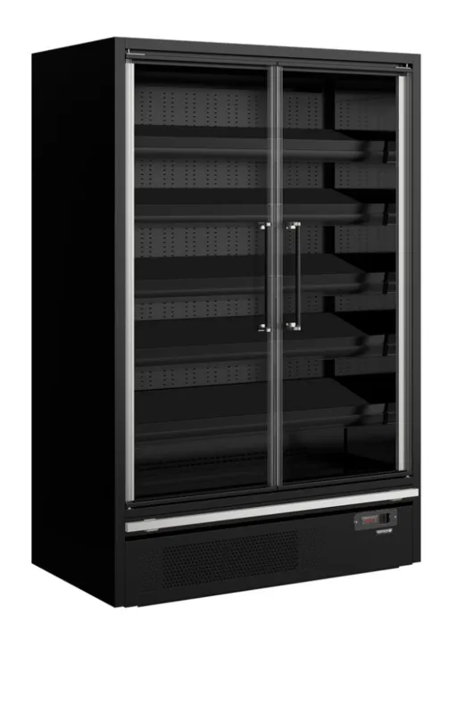 Juoda prekybos centro šaldymo vitrina - 2 stiklinės durys - 629 L