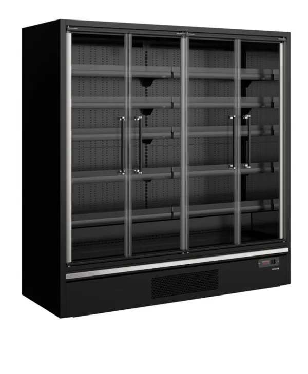 Juoda prekybos centro šaldymo vitrina - 4 stiklinės durys - 943 L