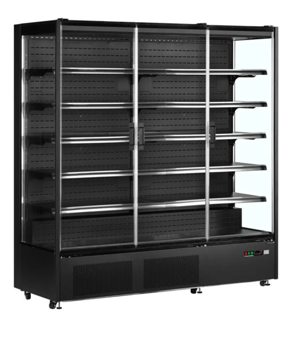 Juoda prekybos centro šaldymo vitrina - 3 stiklinės durys - 1147 L