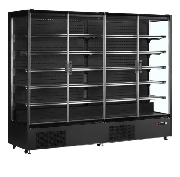 Juoda prekybos centro šaldymo vitrina - 4 stiklinės durys - 1529 L