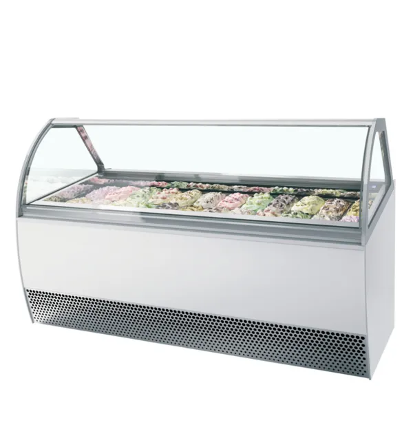 Ventiliuojamas ledų vitrina su išgaubtu priekiniu stiklu - 24 x 5 L