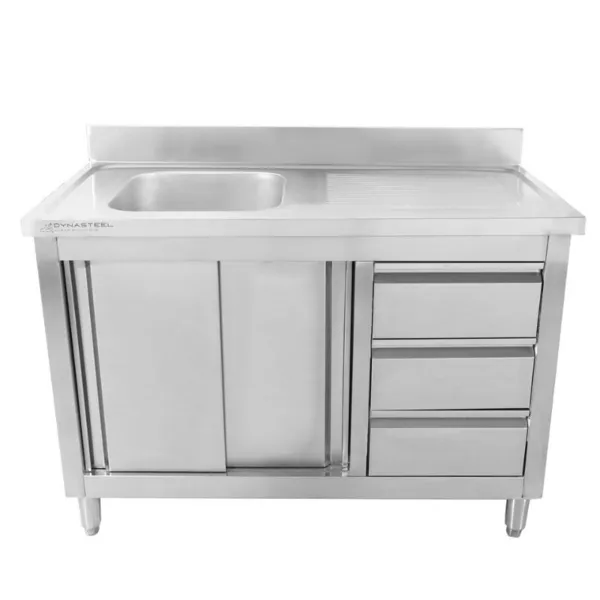 Plovimo Stalas su 1 Plautuve, Atbortu ir 3 Stalčiais - 1200 x 600 mm - Plautuvė Kairėje