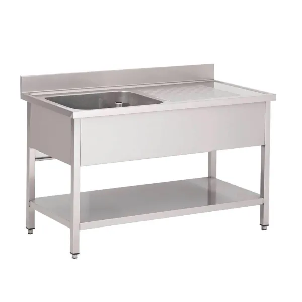 Nerūdijančio plieno kriauklė su apatiniu lentynu 1 dubuo kairėje - L 1600 x P 700 mm