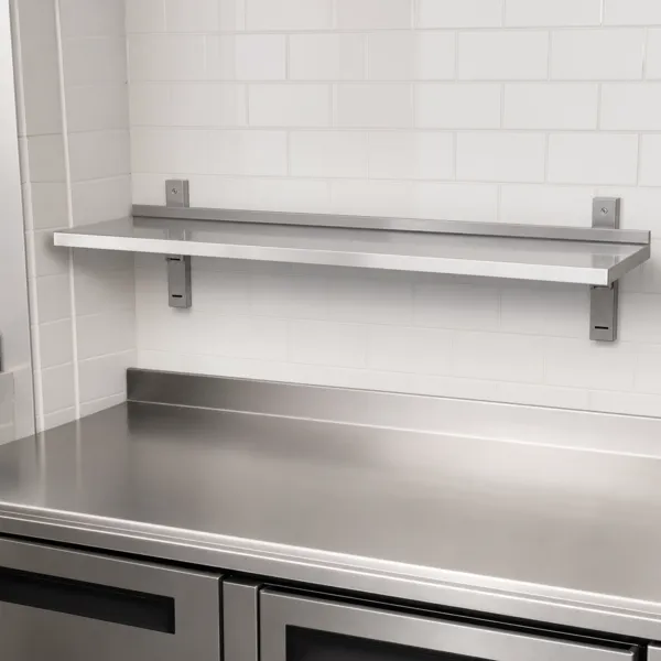 Sieninė lentyna iš nerūdijančio plieno 1600 x 355 mm su apsauginiu borteliu